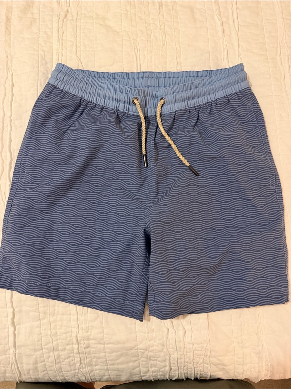 Boys Fair Harbor Blue Wave-Print Swim Shorts size L